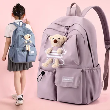 Школьный ранец Для девочек начальной школы, Детский Легкий рюкзак с милым медведем, Большой емкости, рюкзак для учащихся младших классов средней школы