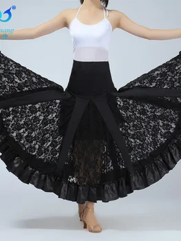 Элегантная Вышитая юбка для бальных танцев Для женщин, Кружевная Длинная юбка для современных танцев, Сценические костюмы, Юбка с большими колебаниями